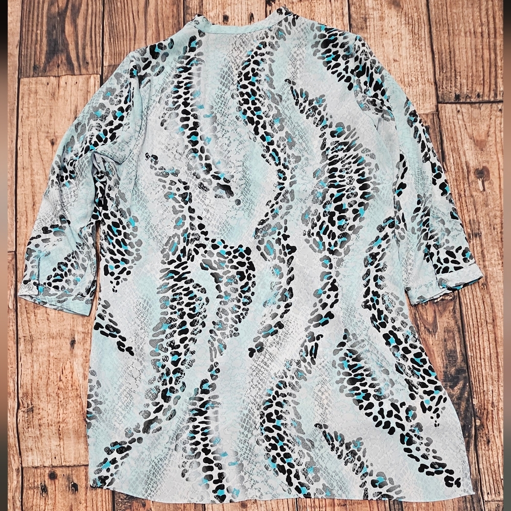Zac & Rachel Tunic Top Animal Print 3/4 Sleeve Layered Hem Women's Size Large - Picture 7 of 10